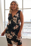 Plus Size Silver Pink Floral Print Bodycon Lace Up Back Midi Dress