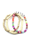 Fashion Wood Rubber Disc Bead Beach Letter Stretch Multi Bracelet