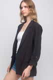 Woven Solid 3/4 Sleeve Blazer